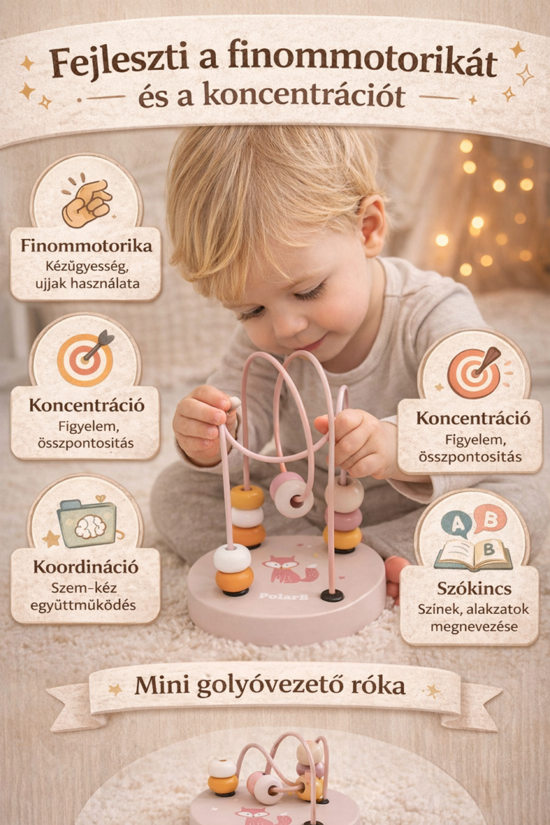 Mini golyóvezető róka – készségfejlesztő játék babáknak