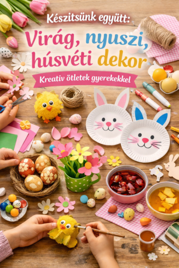 Tavaszi és húsvéti dekoráció készítése gyerekekkel – papír virágok, nyuszi és festett tojások kreatív DIY ötletekkel