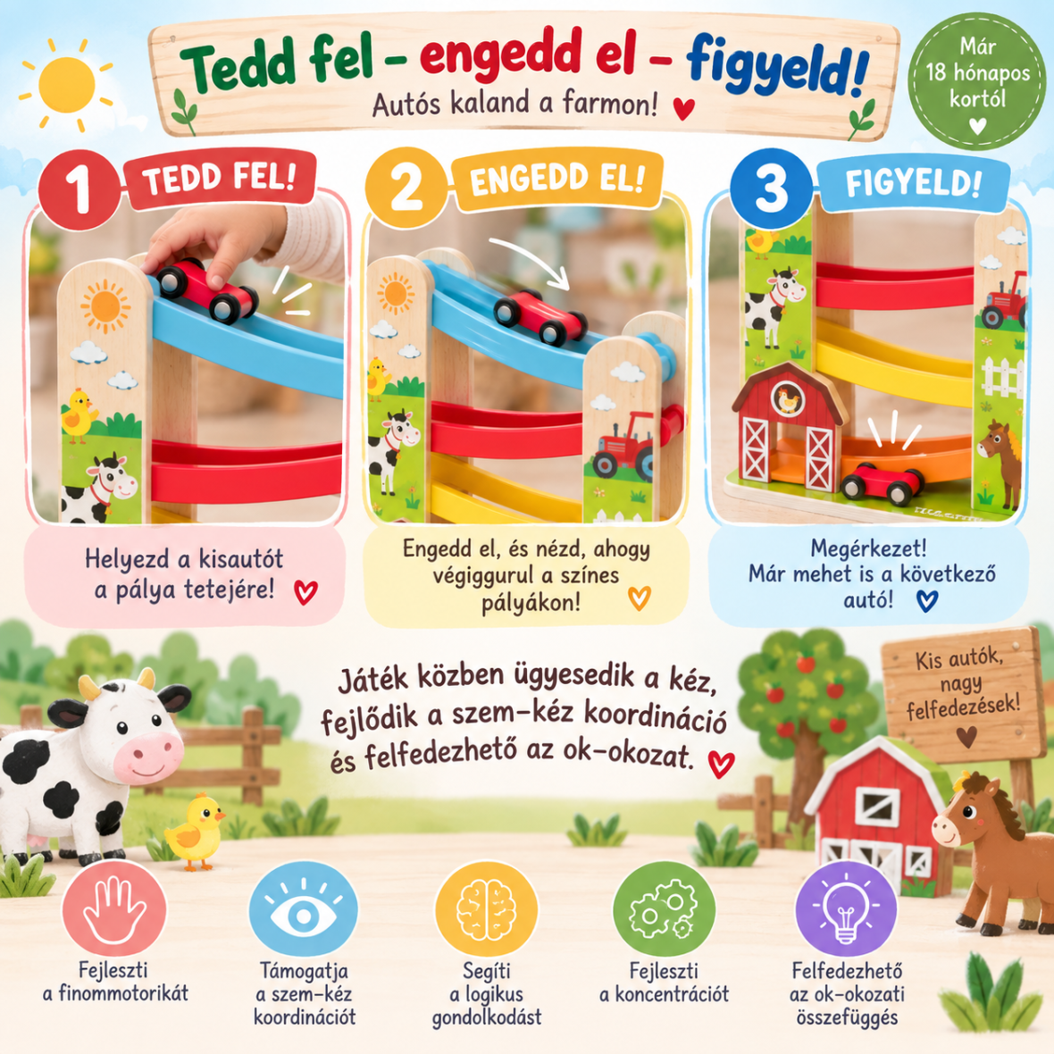 Viga Autók a lejtőn – Farm | Fejlesztő játék infografika
